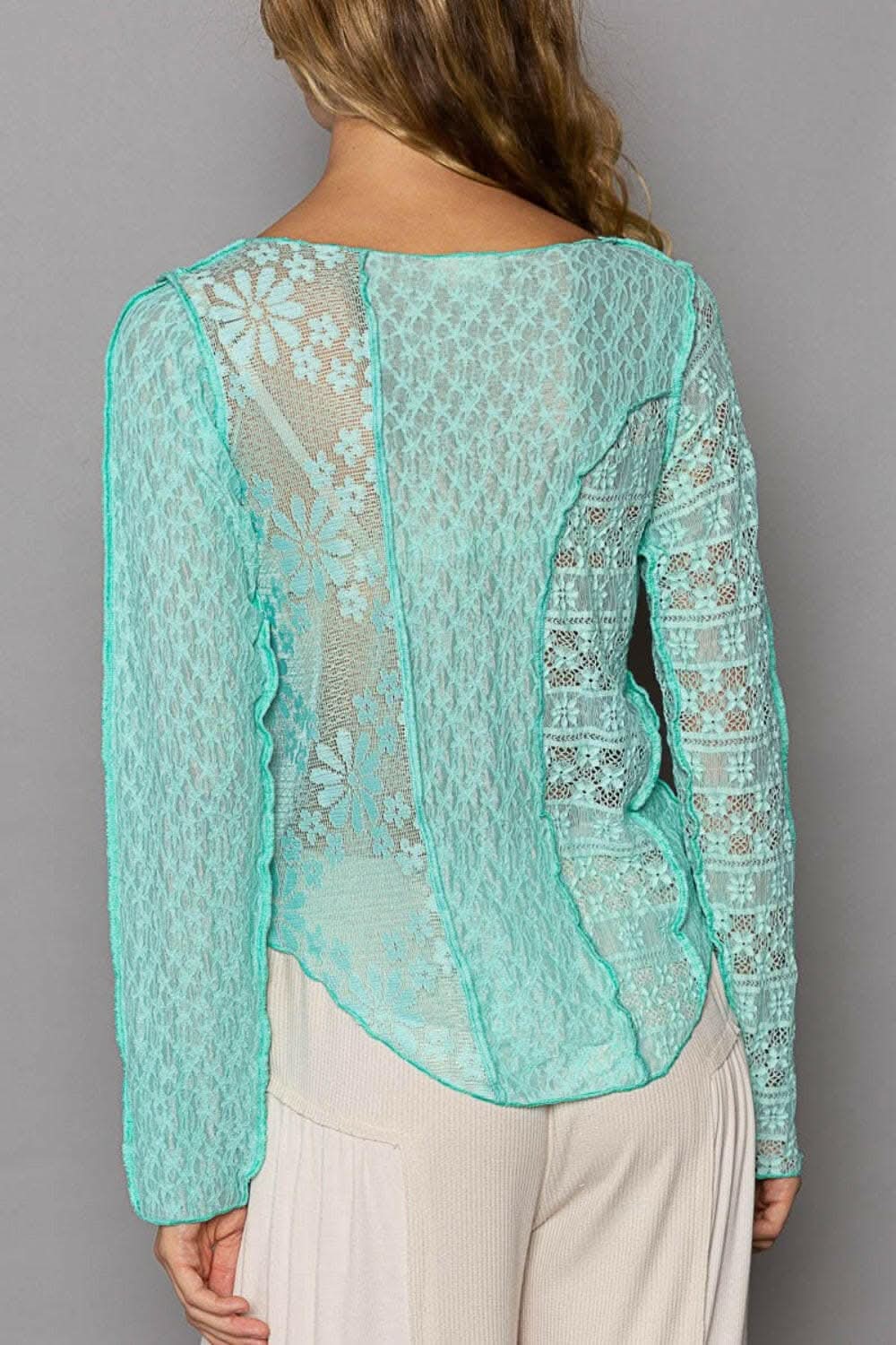 POL Exposed Seam Long Sleeve Lace Knit Top - Love Salve